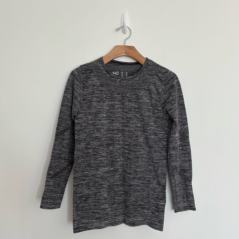 Rykä Womens Long Sleeve Top Medium Gray Space Dye Pattern Crew Neck Athletic